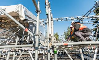 construction workers performing seismic upgrades